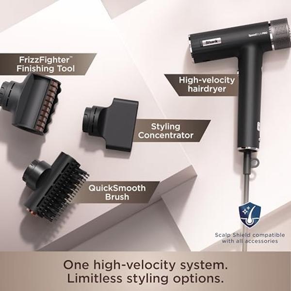 Secador de pelo Shark SpeedStyle Pro de alta velocidad y rendimiento profesional con protector del cuero cabelludo y kit de secado y peinado IQ Speed, para cabello liso y ondulado,