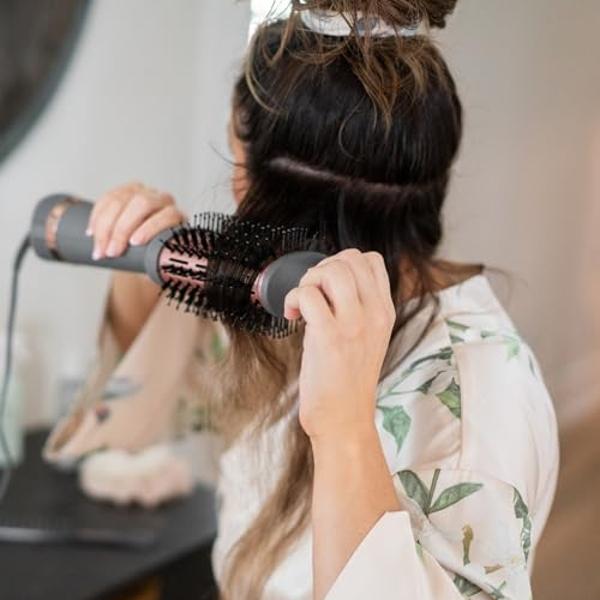 Cepillo voluminizador de un solo paso Hairitage + secador para rizar y alisar - Cepillo de cerámica y turmalina + voluminizador - Moldeador para peinados suaves, brillantes y sin f
