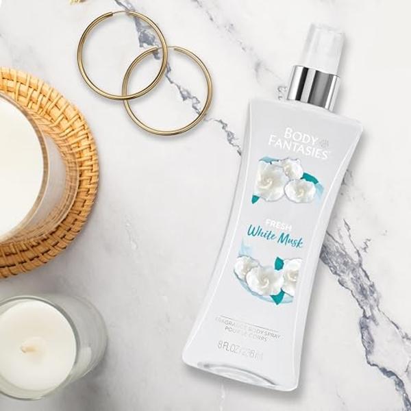 Spray corporal con fragancia exclusiva Body Fantasies, almizcle blanco fresco, 237 ml