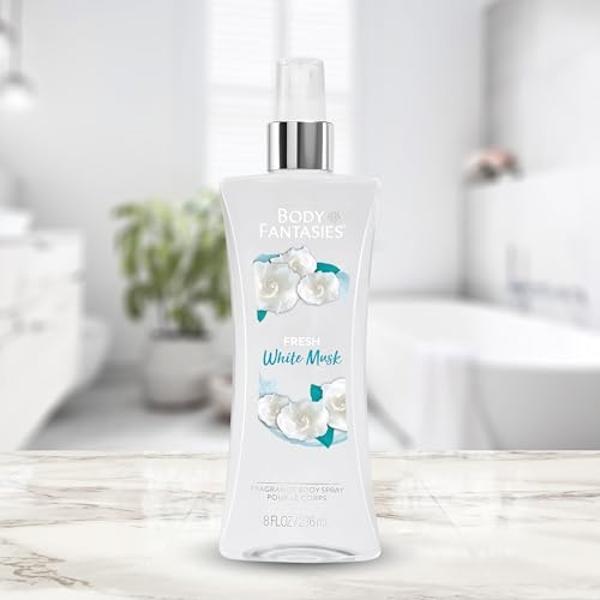 Spray corporal con fragancia exclusiva Body Fantasies, almizcle blanco fresco, 237 ml