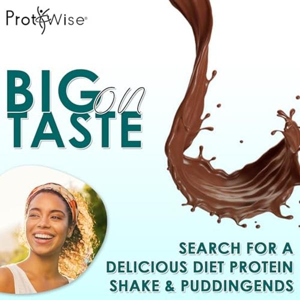 Batido y pudín ProtiWise de alto contenido proteico | 15 g de proteína, bajo en grasas, calorías y azúcar | Sin gluten, keto | Sustituto de comida para controlar el hambre | Sabor 