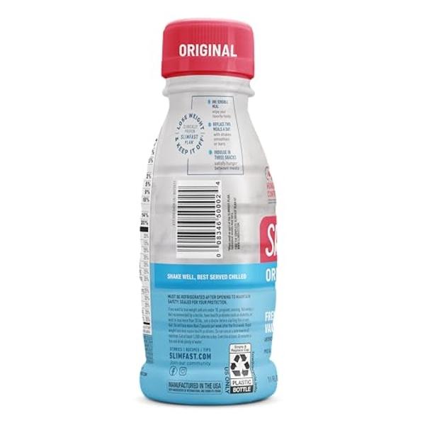 Batido sustitutivo de comida SlimFast, vainilla francesa original, 10 g de proteína lista para beber para bajar de peso, botella de 325 ml (11 onzas líquidas), 8 unidades