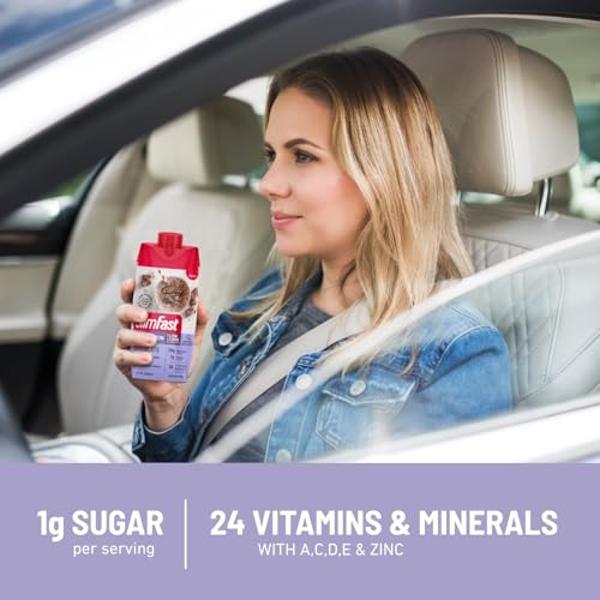 Batido de proteína SlimFast, fresa - 20 g de proteína, batido sustitutivo de comida listo para beber, alto en proteínas, bajo en carbohidratos y azúcar, 24 vitaminas y minerales, 1