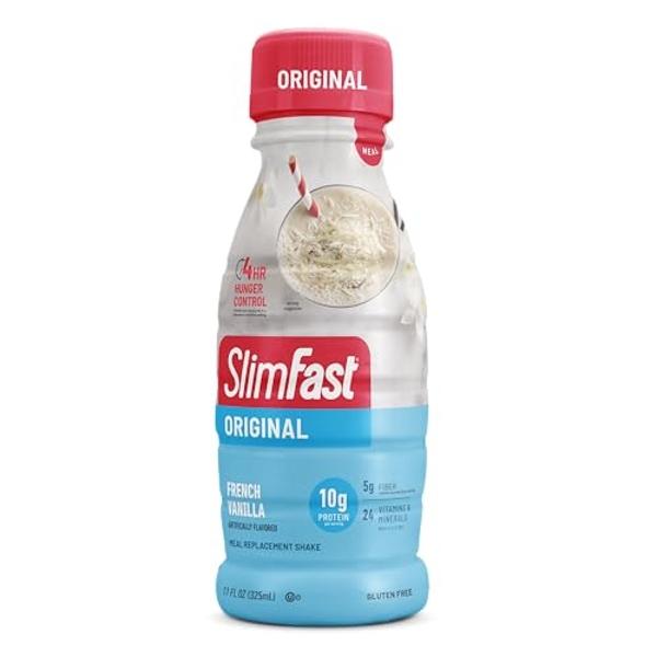 Batido sustitutivo de comida SlimFast, vainilla francesa original, 10 g de proteína lista para beber para bajar de peso, botella de 325 ml (11 onzas líquidas), 8 unidades