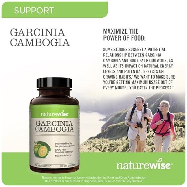 Garcinia Cambogia Naturewise - Extracto con concentración de HCA al 60 %, apoyo natural para alcanzar tus objetivos de peso y energía - Vegano, sin OMG, sin gluten - 90 cápsulas [S