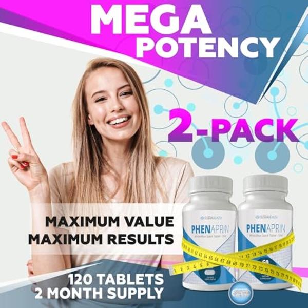 Pastillas para adelgazar PhenAprin (paquete de 2): quemador de grasa termogénico 2x potente y soporte del metabolismo: supresor del apetito, mejora el estado de ánimo y la función 