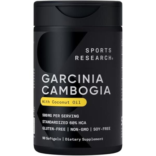 Extracto de Garcinia Cambogia (60 % HCA) de Sports Research con aceite de coco orgánico virgen extra | Sin OMG, soja ni gluten (90 cápsulas blandas líquidas)