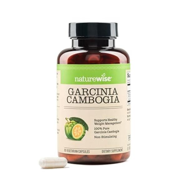 Garcinia Cambogia Naturewise - Extracto con concentración de HCA al 60 %, apoyo natural para alcanzar tus objetivos de peso y energía - Vegano, sin OMG, sin gluten - 90 cápsulas [S