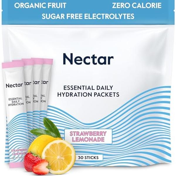 Sobres de hidratación Nectar - Sobres de electrolitos en polvo - Sin azúcar ni calorías - Sobres de hidratación intravenosa diaria con fruta orgánica para aliviar la deshidratación