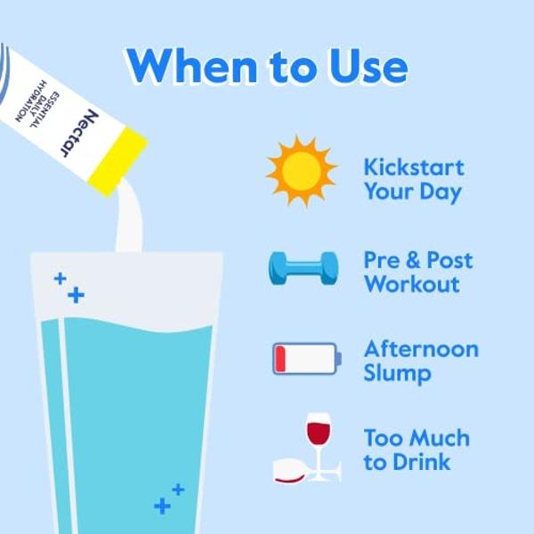 Sobres de hidratación Nectar - Sobres de electrolitos en polvo - Sin azúcar ni calorías - Sobres de hidratación intravenosa diaria con fruta orgánica para aliviar la deshidratación