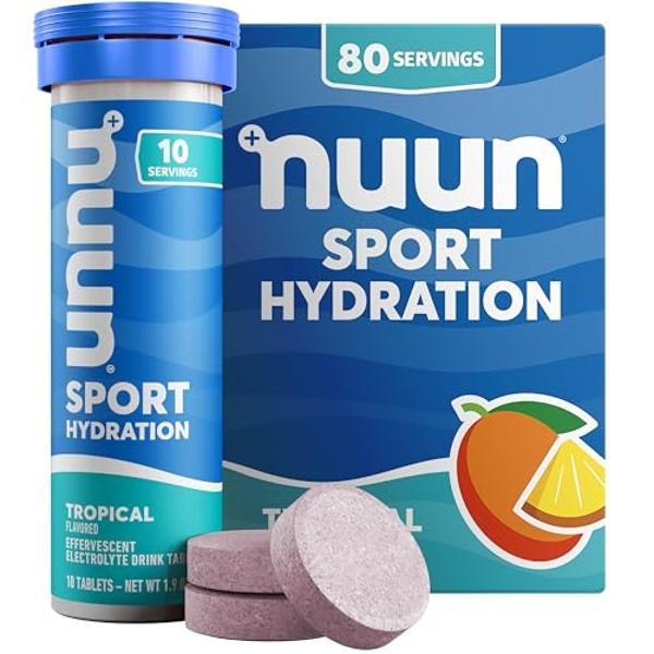 Tabletas de electrolitos Nuun Sport con magnesio, calcio, potasio, cloruro y sodio, sin gluten y veganas, sabor tropical, paquete de 8 (80 porciones en total)