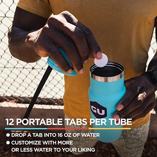 Comprimidos de bebida electrolítica GU Energy Hydration, veganos, sin gluten ni cafeína, bebida deportiva de resistencia mejorada para correr, ciclismo y triatlón, 4 unidades (48 p