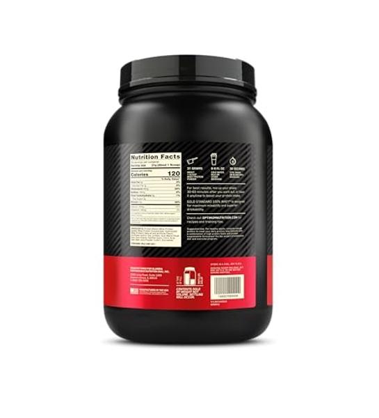 Proteína de suero de leche en polvo Optimum Nutrition Gold Standard 100%, sabor fresa y crema, 900 g (el empaque puede variar)
