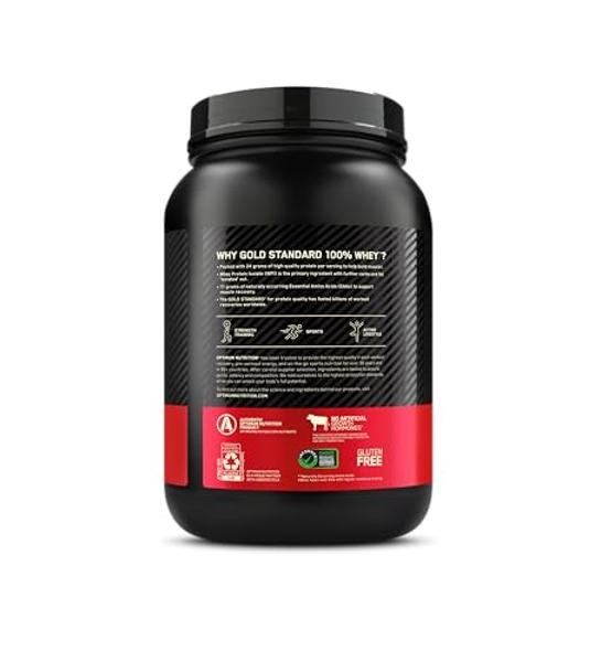 Proteína de suero de leche en polvo Optimum Nutrition Gold Standard 100%, sabor fresa y crema, 900 g (el empaque puede variar)