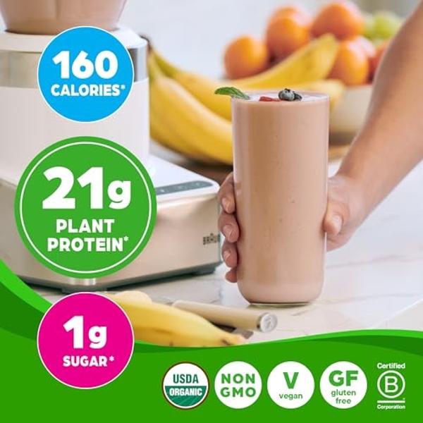 Proteína vegana orgánica Orgain + 50 superalimentos en polvo, sabor cremoso de chocolate - 21 g de proteína vegetal, 9 g de fibra prebiótica, sin lactosa, sin gluten, sin azúcar añ