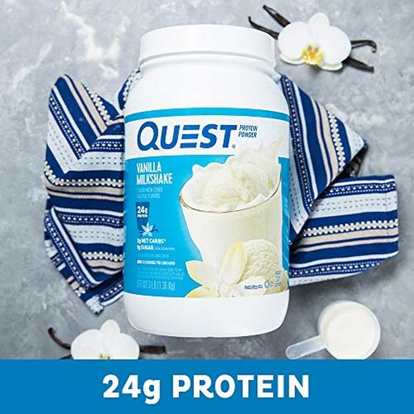 Batido de proteína de vainilla Quest Nutrition, 24 g de proteína, 1 g de azúcar, bajo en carbohidratos, sin gluten, 1,3 kg, 43 porciones