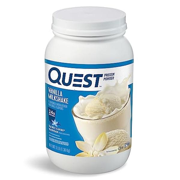 Batido de proteína de vainilla Quest Nutrition, 24 g de proteína, 1 g de azúcar, bajo en carbohidratos, sin gluten, 1,3 kg, 43 porciones