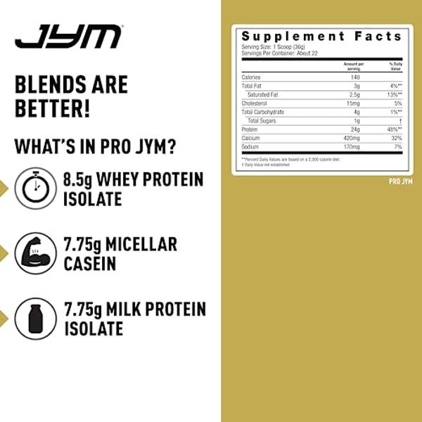 JYM Supplement Science Pro JYM Rocky Road Protein Powder: aislado de proteína de suero, caseína y proteína de leche, para desarrollar masa muscular magra en hombres y mujeres, 22 p