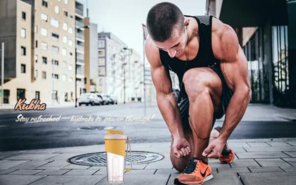 Botella mezcladora Kubha de segunda generación para proteínas con bola mezcladora: perfecta para entrenar y usar al aire libre, 24 onzas de proteína de suero con medidor transparen