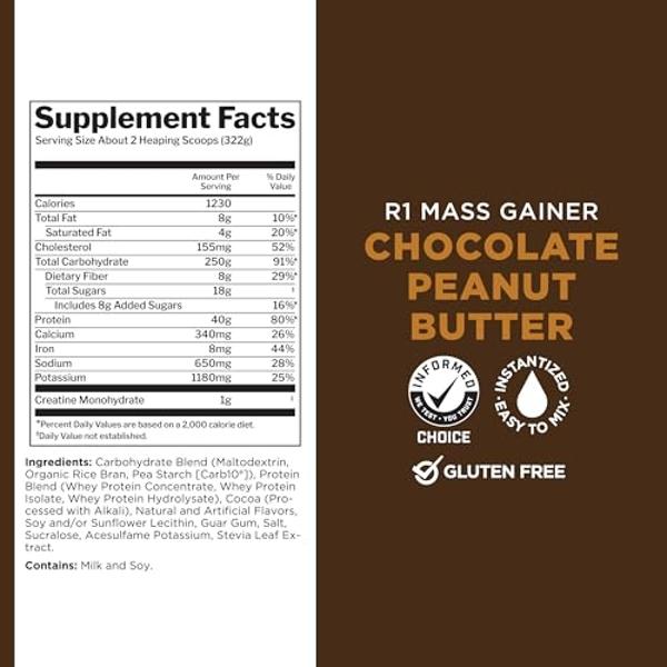 Rule One Proteins, Ganador de Masa - Chocolate con Mantequilla de Cacahuete, Fórmula Alta en Calorías para el Aumento de Peso con más de 1220 calorías, más de 250 g de Mezcla de Ca