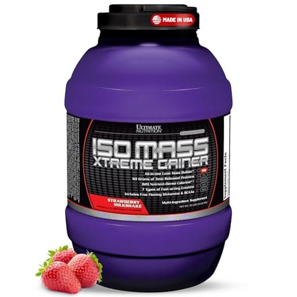 Ultimate Nutrition ISO Mass Xtreme Gainer: Ganador de masa muscular de alto contenido calórico con creatina y proteína de suero en polvo para ganar peso, masa muscular magra y volu