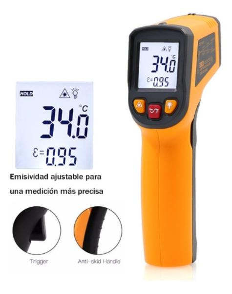 Termómetro Infrarrojo Digital Industrial (-50-600 ºc) Naranja
