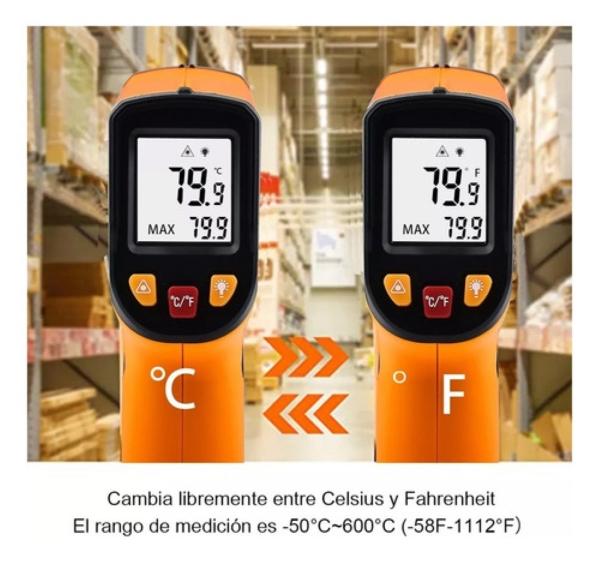 Termómetro Infrarrojo Digital Industrial (-50-600 ºc) Naranja
