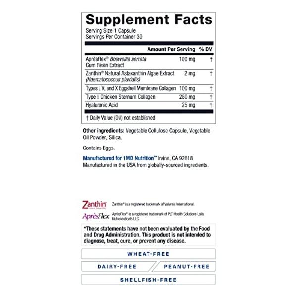 1MD Nutrition MoveMD - Suplemento para el malestar y el apoyo de las articulaciones. Nuestras pastillas de colágeno están formuladas con ácido hialurónico y astaxantina para mujere
