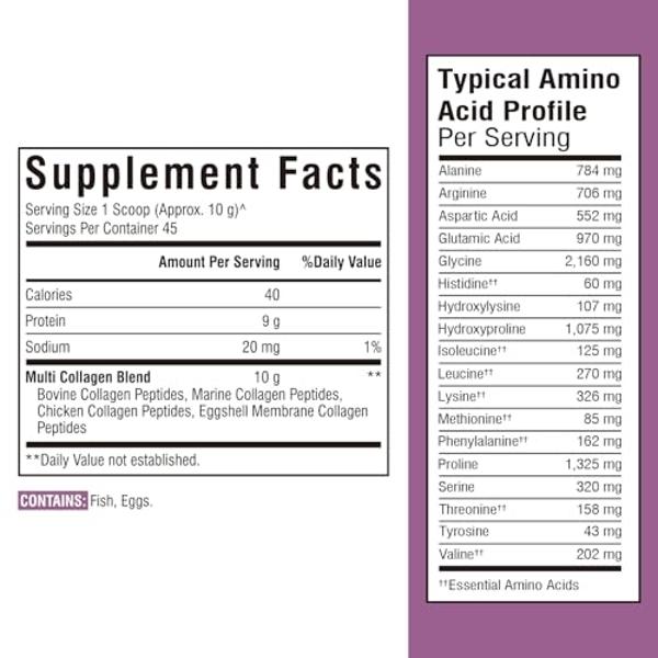 Polvo de péptidos de colágeno multivitalibre tipo I, II, III, V y X, proteína de colágeno hidrolizada para mujeres y hombres, piel, cabello y uñas. Sin sabor, sin OMG, cetogénico y