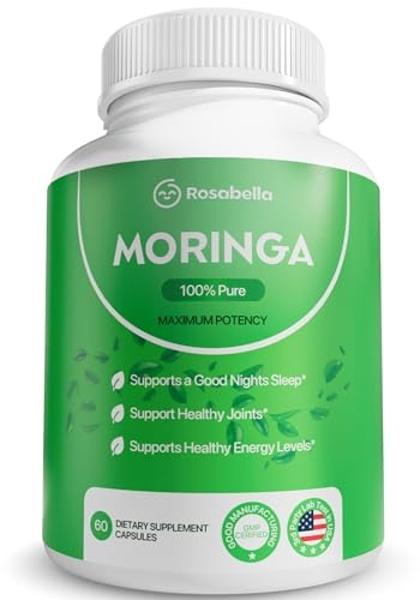Cápsulas de Moringa Rosabella - Moringa pura en polvo, superalimento para la energía, la piel, el sistema inmunitario y la salud intestinal, rico en antioxidantes, vitaminas esenci