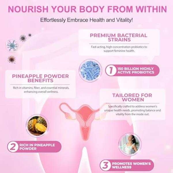 Gomitas femeninas de probióticos vaginales vitales, equilibrio del pH para mujeres, equilibrio femenino, suplemento para la salud vaginal femenina, mejora el sistema inmunitario y 