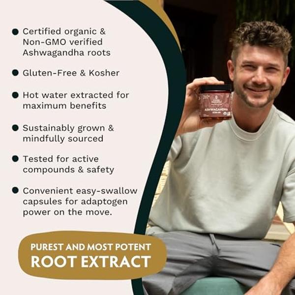 TRIBE ORGANICS Ashwagandha KSM 66 Extracto de raíz orgánica pura en polvo, suplemento ayurvédico: Concentración, apoyo al estado de ánimo, aumento de energía y fuerza, 600 mg de KS