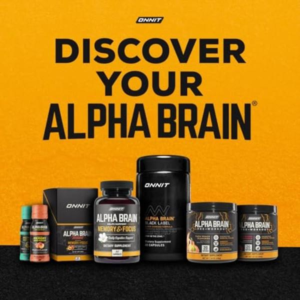 Cápsulas ONNIT Alpha Brain Black Label (80 unidades): Suplemento cerebral premium de citicolina para concentración y memoria. Melena de león, Hericium erinaceus, L-teanina y Mucuna