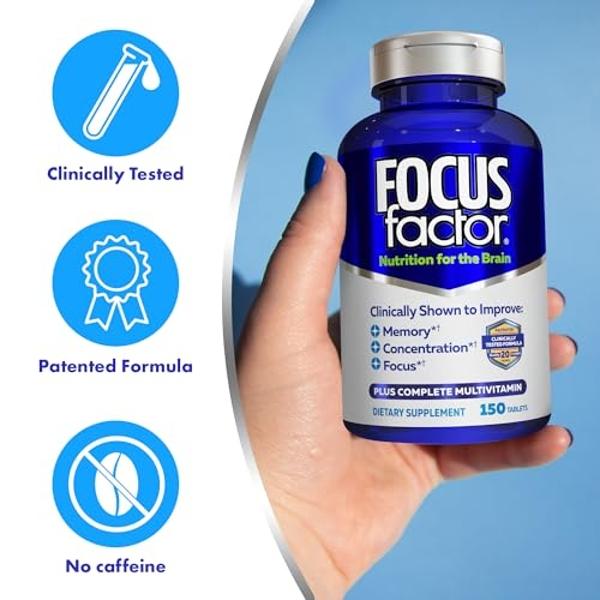 Focus Factor Nutrition para el cerebro: Suplemento para mejorar la memoria y la concentración, 150 unidades, 1 paquete (10407)