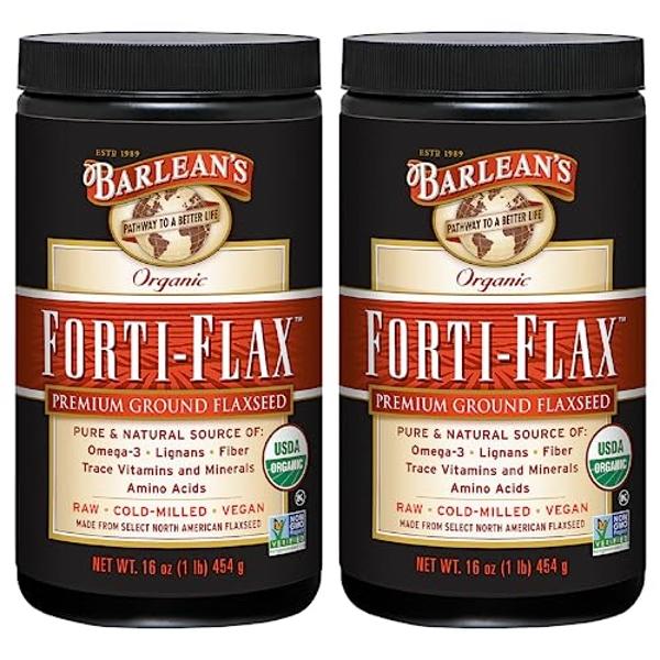 Semillas de lino orgánicas Forti-Flax de Barlean's, semillas crudas y molidas, suplemento de omega-3 con lignanos y fibra dietética, semillas de lino molidas a granel, 16 oz (paque