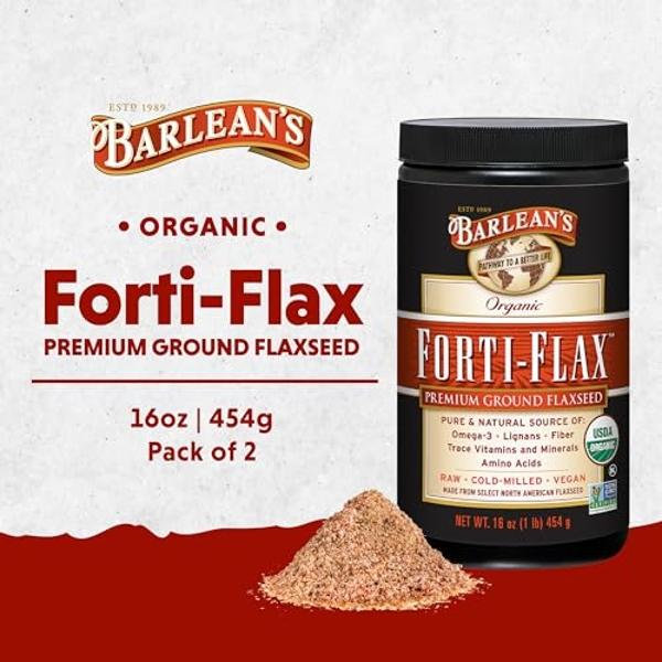 Semillas de lino orgánicas Forti-Flax de Barlean's, semillas crudas y molidas, suplemento de omega-3 con lignanos y fibra dietética, semillas de lino molidas a granel, 16 oz (paque