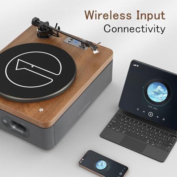 Reproductor de discos de vinilo todo en uno 1 by ONE, tocadiscos Hi-Fi con altavoces integrados, preamplificador de phono, cartucho magnético AT-3600L, transmisión por correa, 2 ve