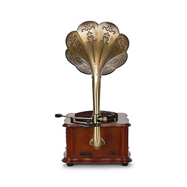 Tocadiscos de vinilo de madera con gramófono y sistema de control de altavoces, 33/45 RPM, FM, AUX, salida USB, Bluetooth 4.2