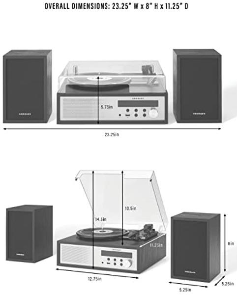 Reproductor de discos de vinilo todo en uno 1 by ONE, tocadiscos Hi-Fi con altavoces integrados, preamplificador de phono, cartucho magnético AT-3600L, transmisión por correa, 2 ve