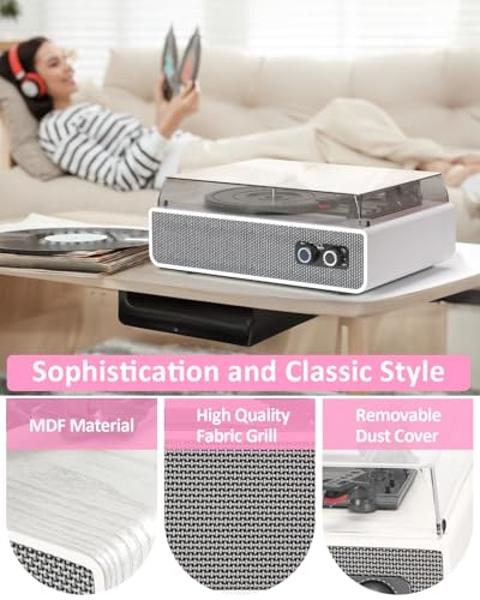 Tocadiscos de vinilo vintage con Bluetooth, 3 velocidades, transmisión por correa, altavoces Hi-Fi y contrapeso ajustable. Reproductor de LP retro portátil para decoración del hoga