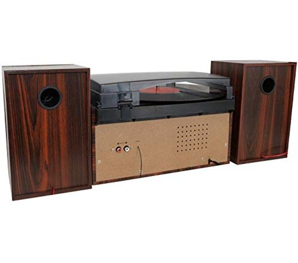 Tocadiscos de vinilo de madera con gramófono y sistema de control de altavoces, 33/45 RPM, FM, AUX, salida USB, Bluetooth 4.2