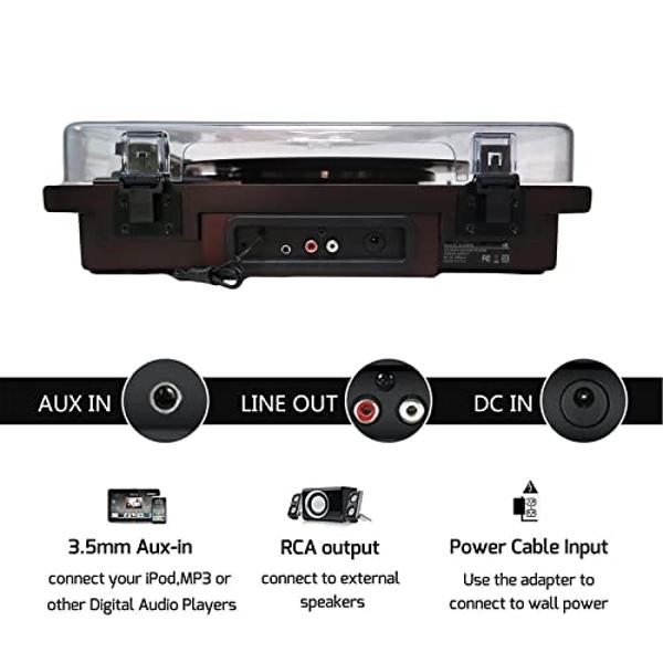 Tocadiscos de vinilo vintage con Bluetooth, 3 velocidades, transmisión por correa, altavoces Hi-Fi y contrapeso ajustable. Reproductor de LP retro portátil para decoración del hoga