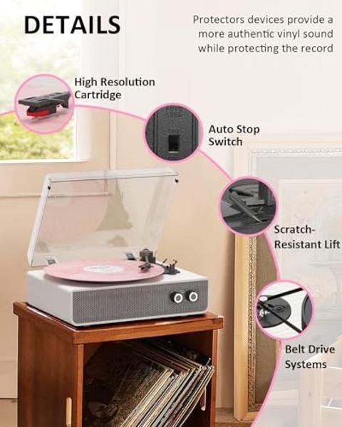 Tocadiscos de vinilo vintage con Bluetooth, 3 velocidades, transmisión por correa, altavoces Hi-Fi y contrapeso ajustable. Reproductor de LP retro portátil para decoración del hoga
