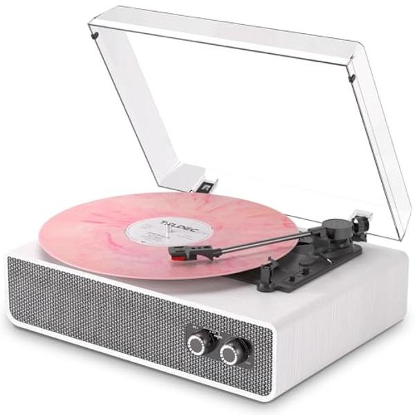 Tocadiscos de vinilo vintage con Bluetooth, 3 velocidades, transmisión por correa, altavoces Hi-Fi y contrapeso ajustable. Reproductor de LP retro portátil para decoración del hoga