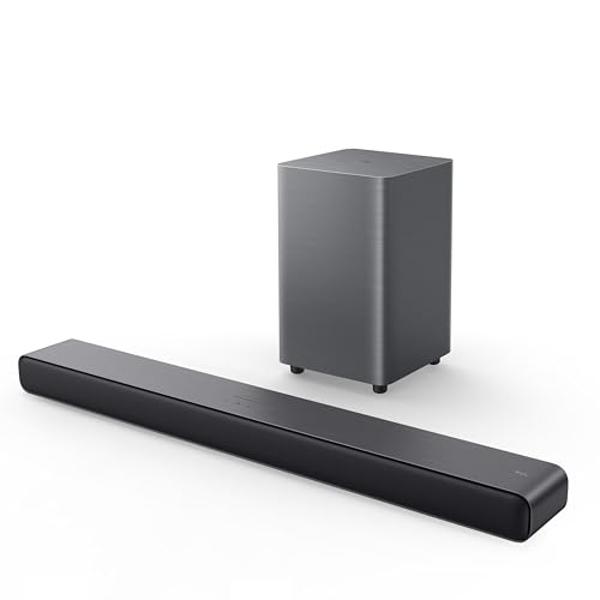 Barra de sonido TCL S55H S Class de 2.1 canales con Dolby Atmos, DTS Virtual:X, subwoofer inalámbrico, transmisión de música por Bluetooth y calibración automática de la sala.