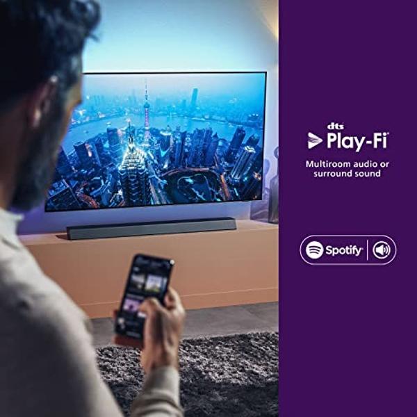 Barra de sonido Philips B8905 3.1.2 con subwoofer inalámbrico, Dolby Atmos, compatible con DTS Play-Fi, compatible con dispositivos Amazon Echo y asistentes de voz, compatible con 