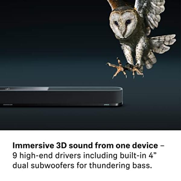 Barra de sonido Sennheiser AMBEO Plus para TV y música con sonido envolvente 3D, configuración de altavoces virtuales 7.1.4, subwoofers duales integrados, conectividad de transmisi