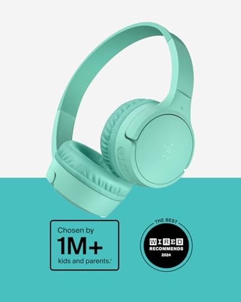Belkin SoundForm Mini - Auriculares inalámbricos Bluetooth para niños con 30 horas de batería, límite de volumen seguro de 85 dB y micrófono integrado - Auriculares supraaurales pa