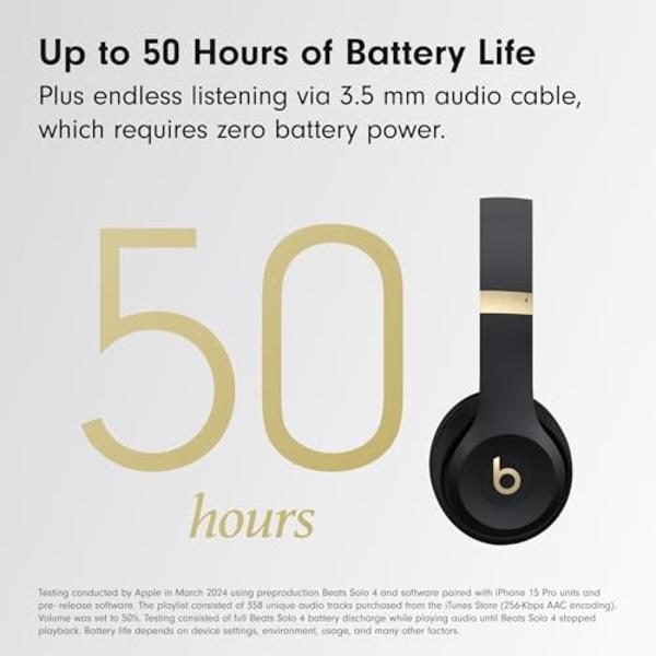 Beats Solo 4 - Auriculares inalámbricos Bluetooth supraaurales, compatibles con Apple y Android, hasta 50 horas de batería - Negro y dorado