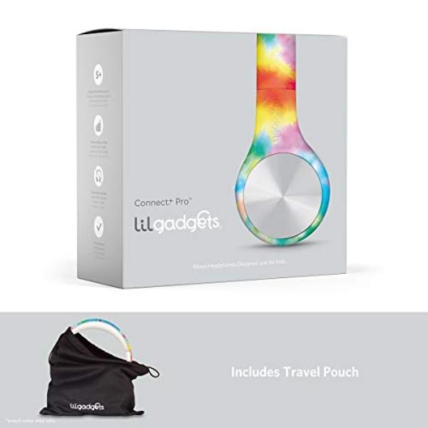 Auriculares LilGadgets Connect+ Pro para niños con micrófono y cable, tecnología SharePort, supraaurales, plegables, límite de volumen de 93 dB, conector de 3,5 mm con cable para l